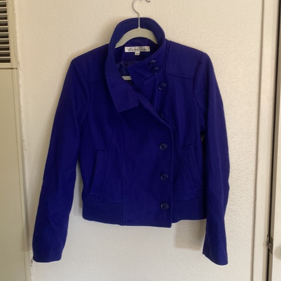 Kenneth Cole blue wool motorcycle button coat - Picture 2 of 5